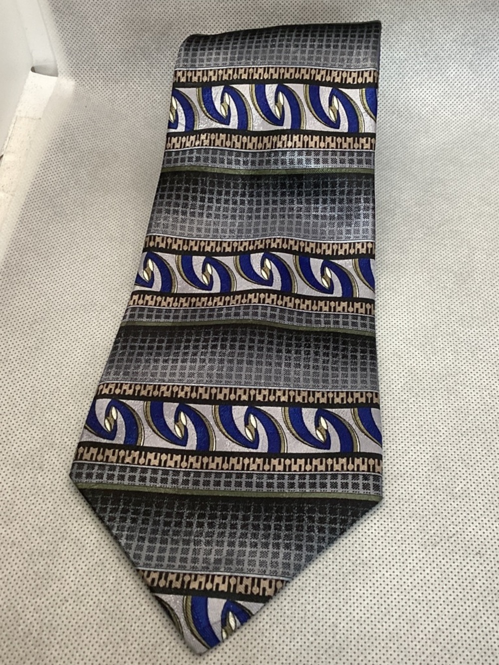 David Taylor Tie Gray Blue Abstract Geometric 100% Polyester Mens Necktie